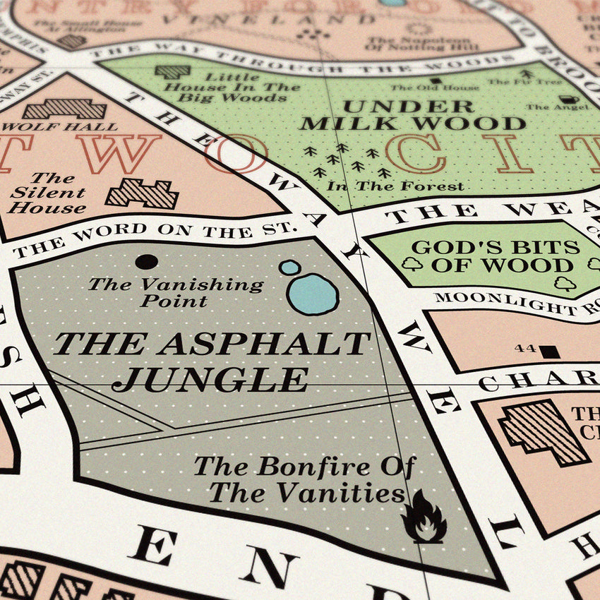 A street map made up from the titles of over 600 books Poster