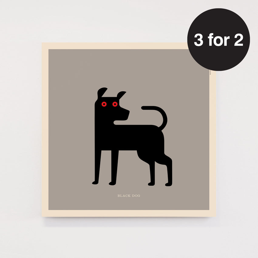 Rock 'N' Roll Zoo: Black Dog - 12" Print