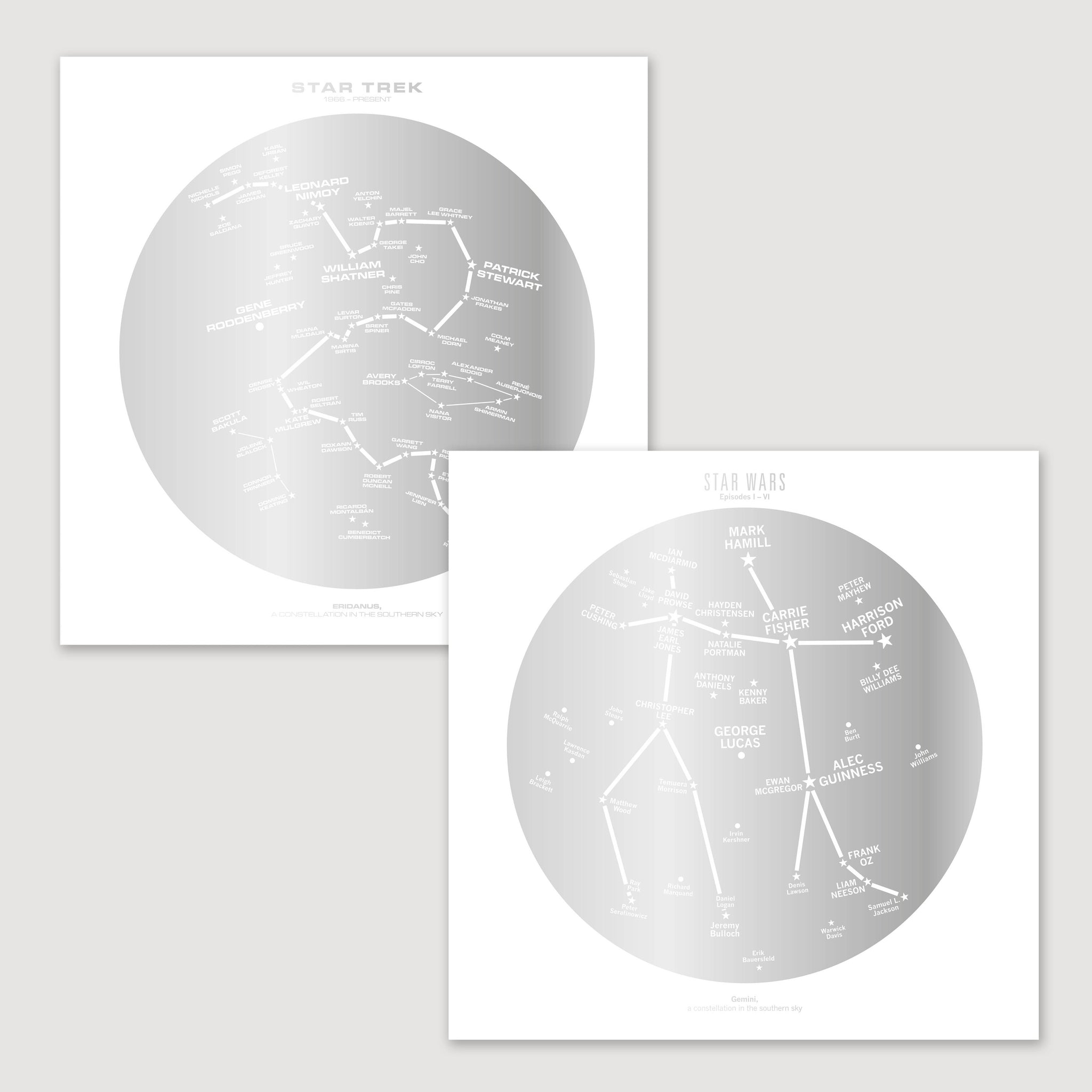 Mini Science Fiction Star Charts - Reflective Silver Special Editions