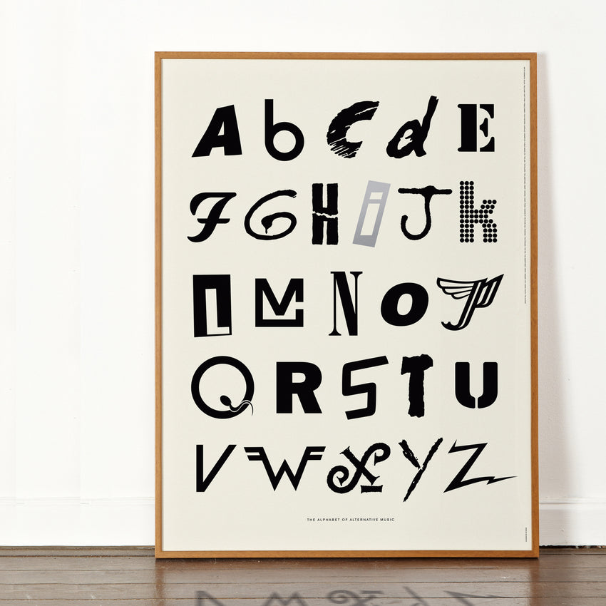 Framed rock band alphabet poster