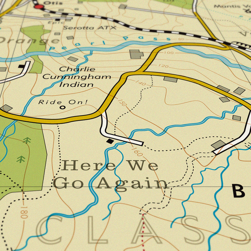 A fictional terrain map made up from over 700 mountain biking terms