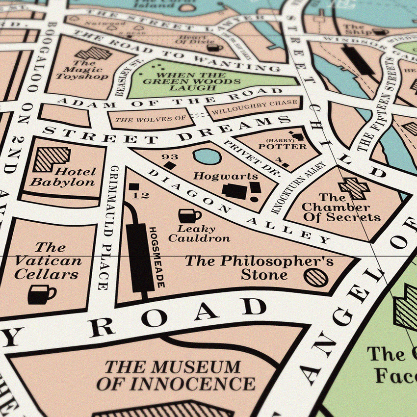 A street map made up from the titles of over 600 books Print