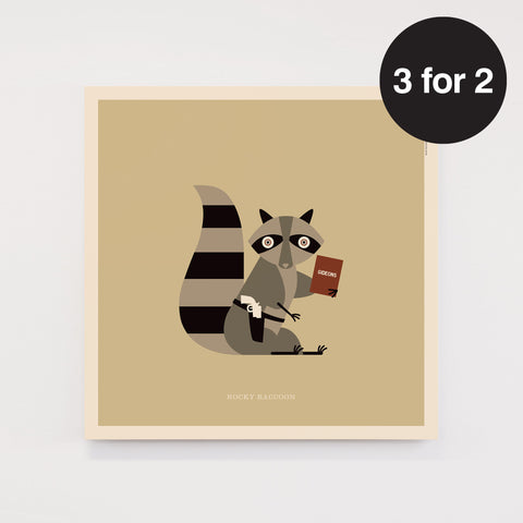 Rock 'N' Roll Zoo: Rocky Raccoon - 12" Print