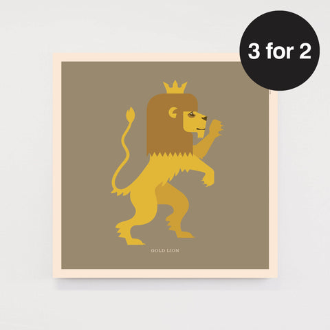 Rock 'N' Roll Zoo: Gold Lion - 12" Print