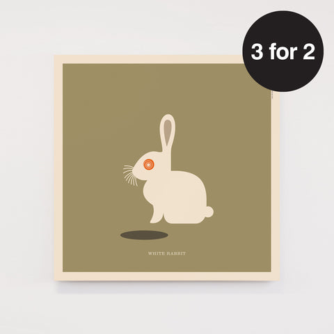 Rock 'N' Roll Zoo: White Rabbit - 12" Print